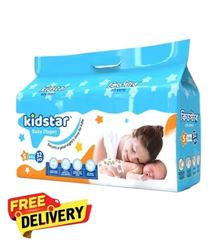 Kidstar Ultra Soft New Born Baby Belt Diaper Small 3-8KG 32 Pcs for Kids Safety and Comfort