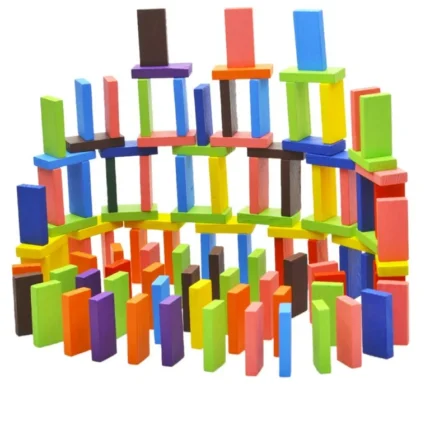 100 pcs Wooden Dominos Blocks Set, Kids Game Educational Play Toy